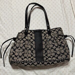 Coach Black and Tan Signature Shoulder Bag